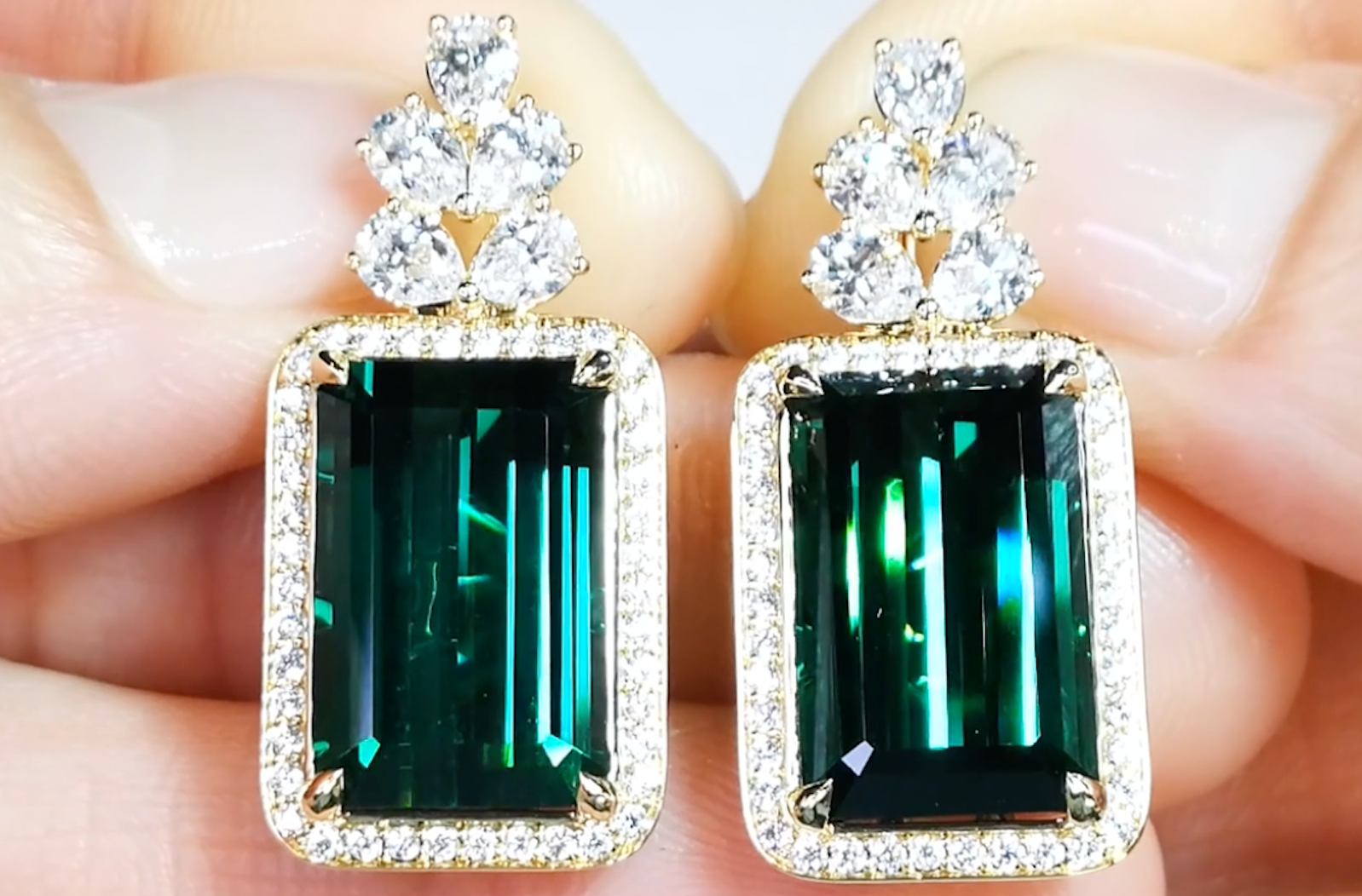 19.09ct Lagoon Tourmaline Earrings with D Flawless Diamonds set in 18K Yellow Gold