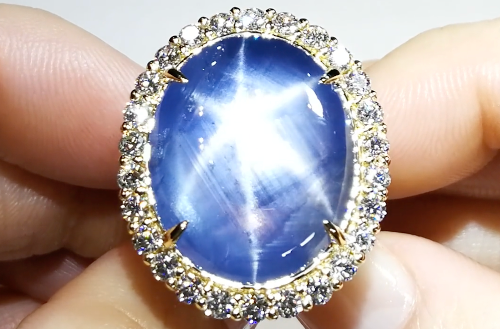 46.33ct Record Unheated 630 Million Year Old Blue Star Sapphire Ring with D Flawless Diamonds set in 18K Yellow Gold