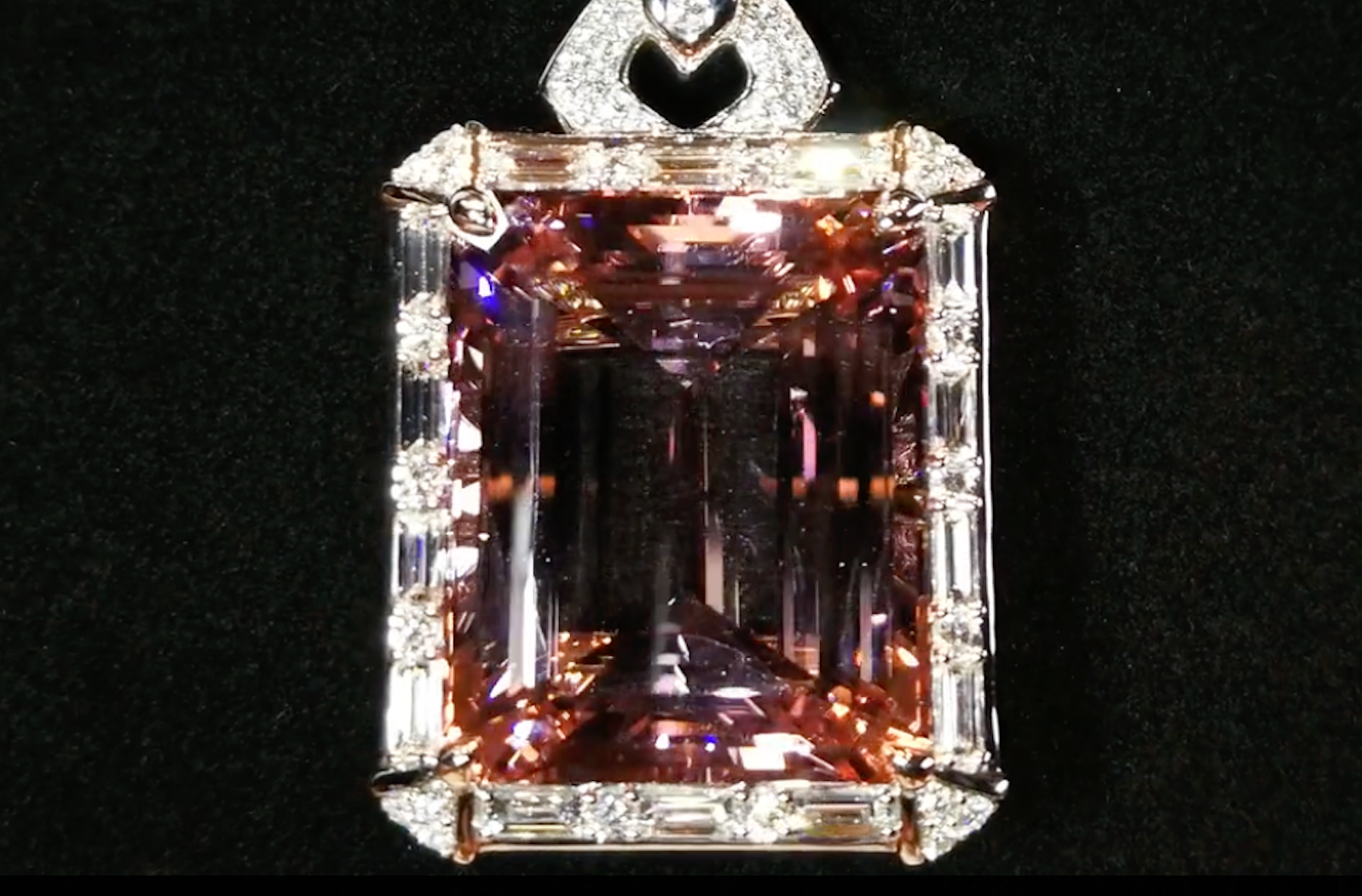 60.76ct Record Intense Pink Madagascar Morganite Necklace with D Flawless Diamonds set in 18K White Gold