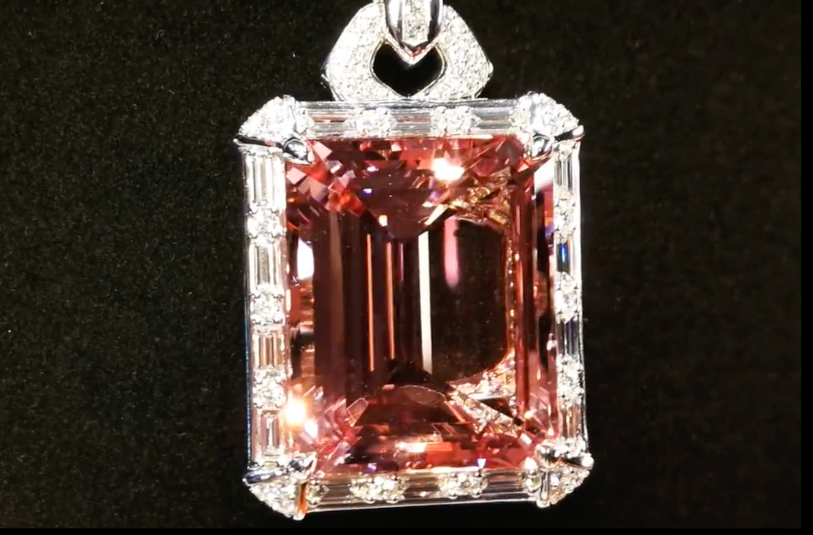 60.76ct Record Intense Pink Madagascar Morganite Necklace with D Flawless Diamonds set in 18K White Gold