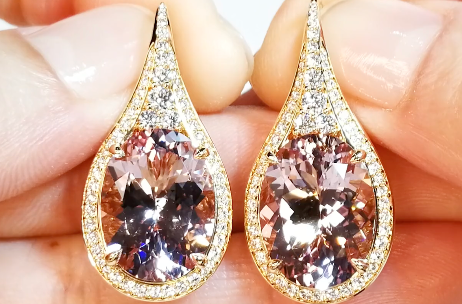 14.85ct Madagascar Morganite Earrings with D Flawless Diamonds set in 18K Yellow Gold