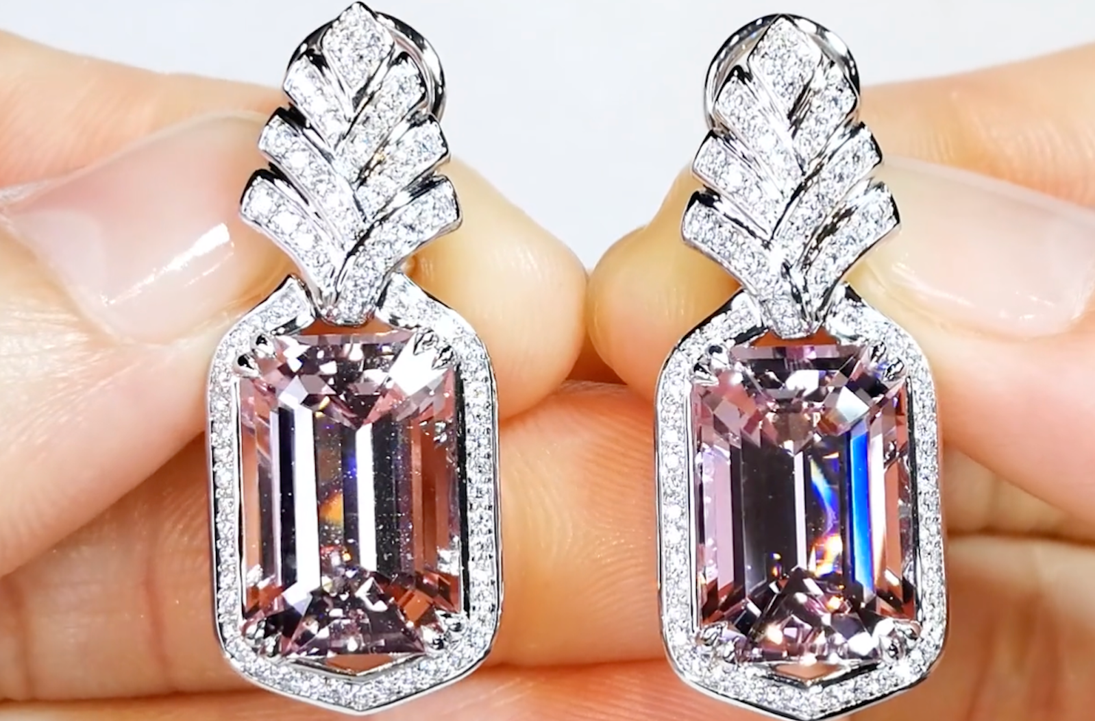17.47ct Madagascar Morganite Earrings with D Flawless Diamonds set in 18K White Gold