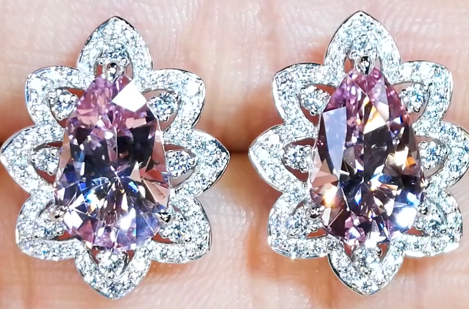 7.12ct Madagascar Morganite Earrings with D Flawless Diamonds set in 18K White Gold