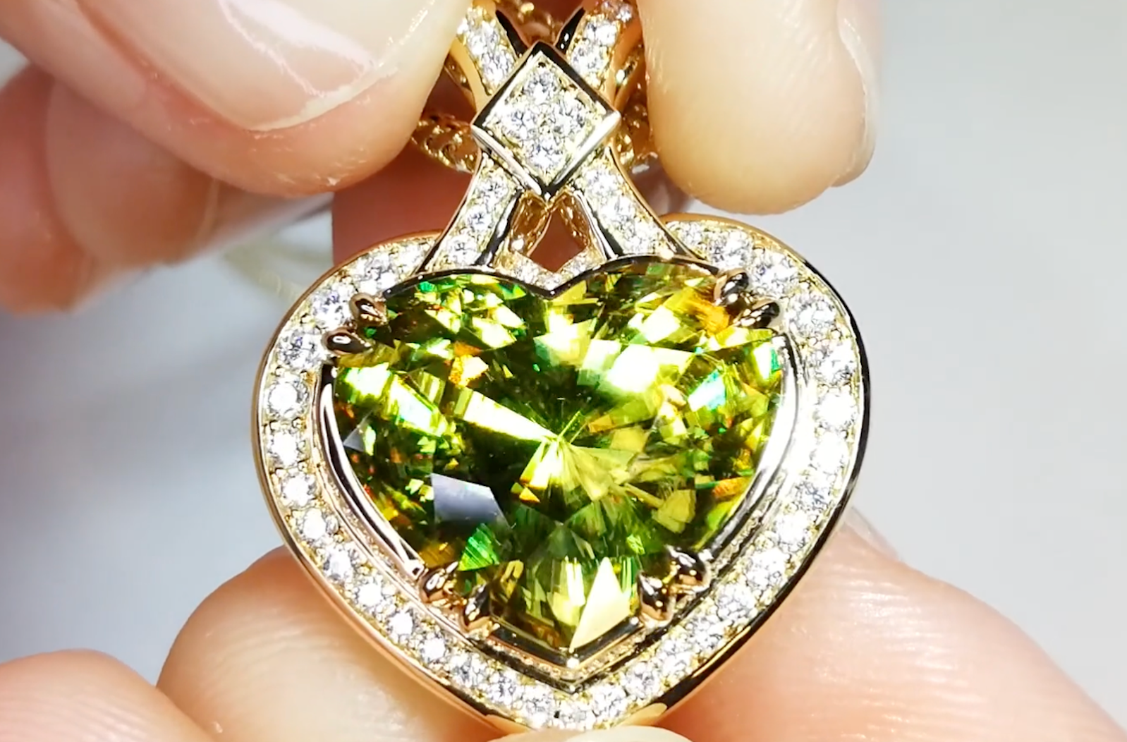 10.06ct Madagascar Sphene Necklace with D Flawless Diamonds set in 18K Yellow Gold
