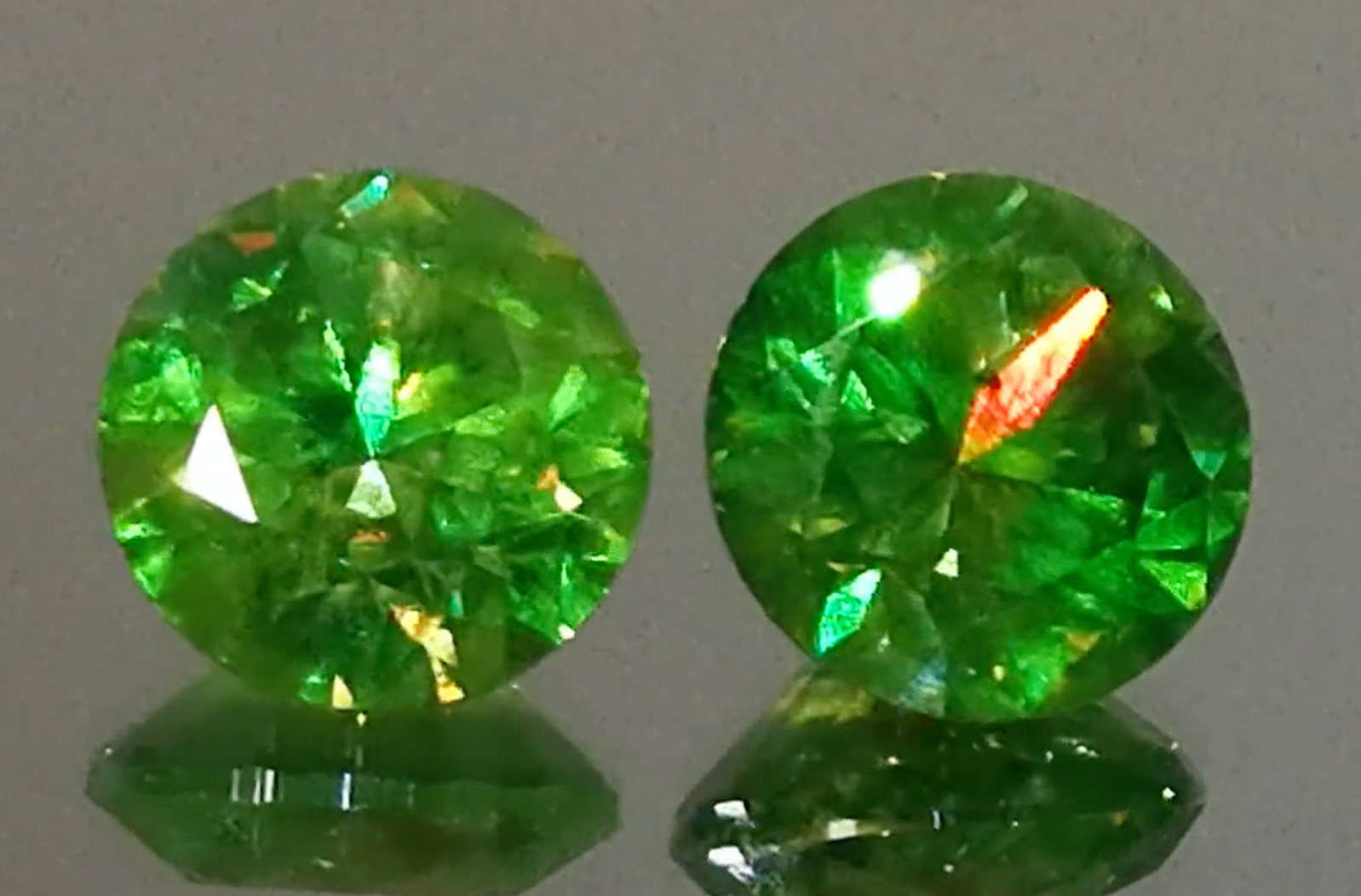 12.76ct AGL Lab Russian Horsetail Demantoid Earrings with D Flawless Diamonds set in 18K Yellow Gold