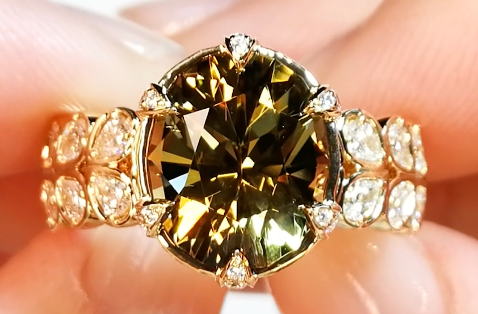 4.90ct Unheated Yellow Tanzanite Ring with D Flawless Diamonds set in 18K Yellow Gold