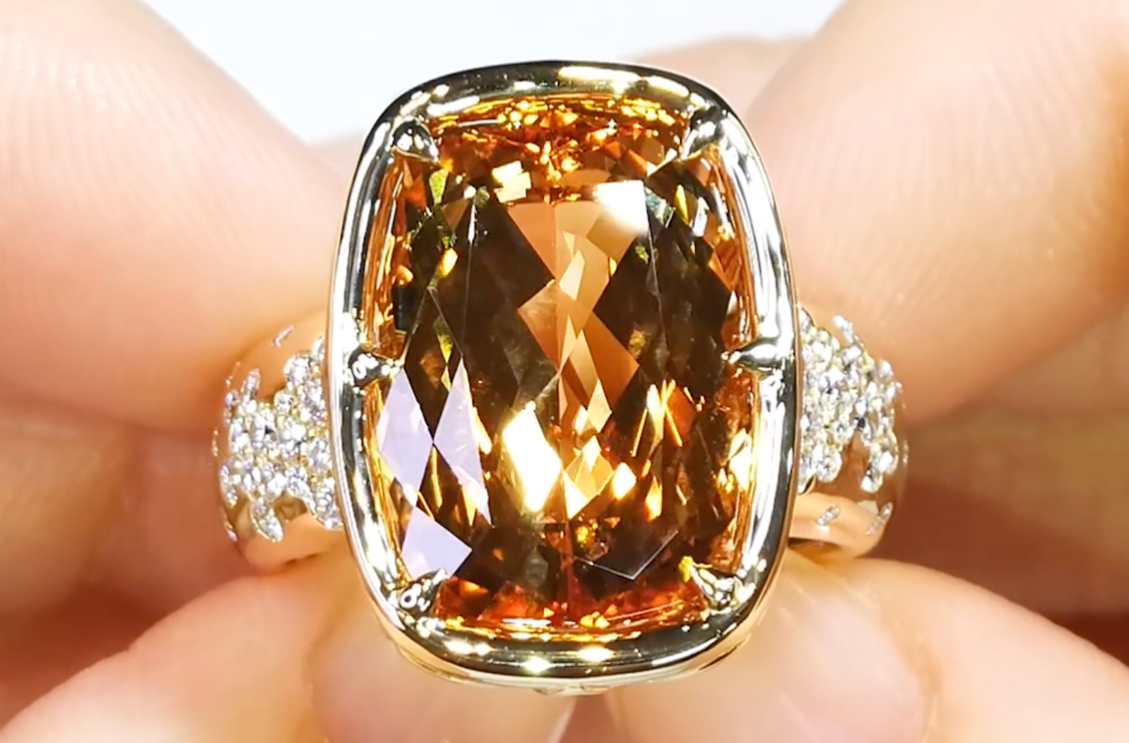 11.58ct Brazilian Imperial Topaz Ring with D Flawless Diamonds set in 18K Yellow Gold