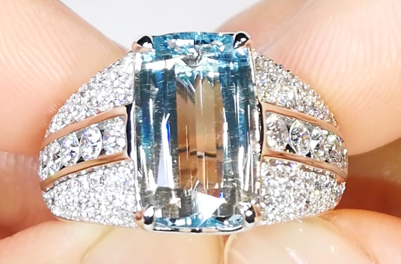 6.64ct Natural Bi Color Topaz Ring with D Flawless Diamonds set in 18K White Gold