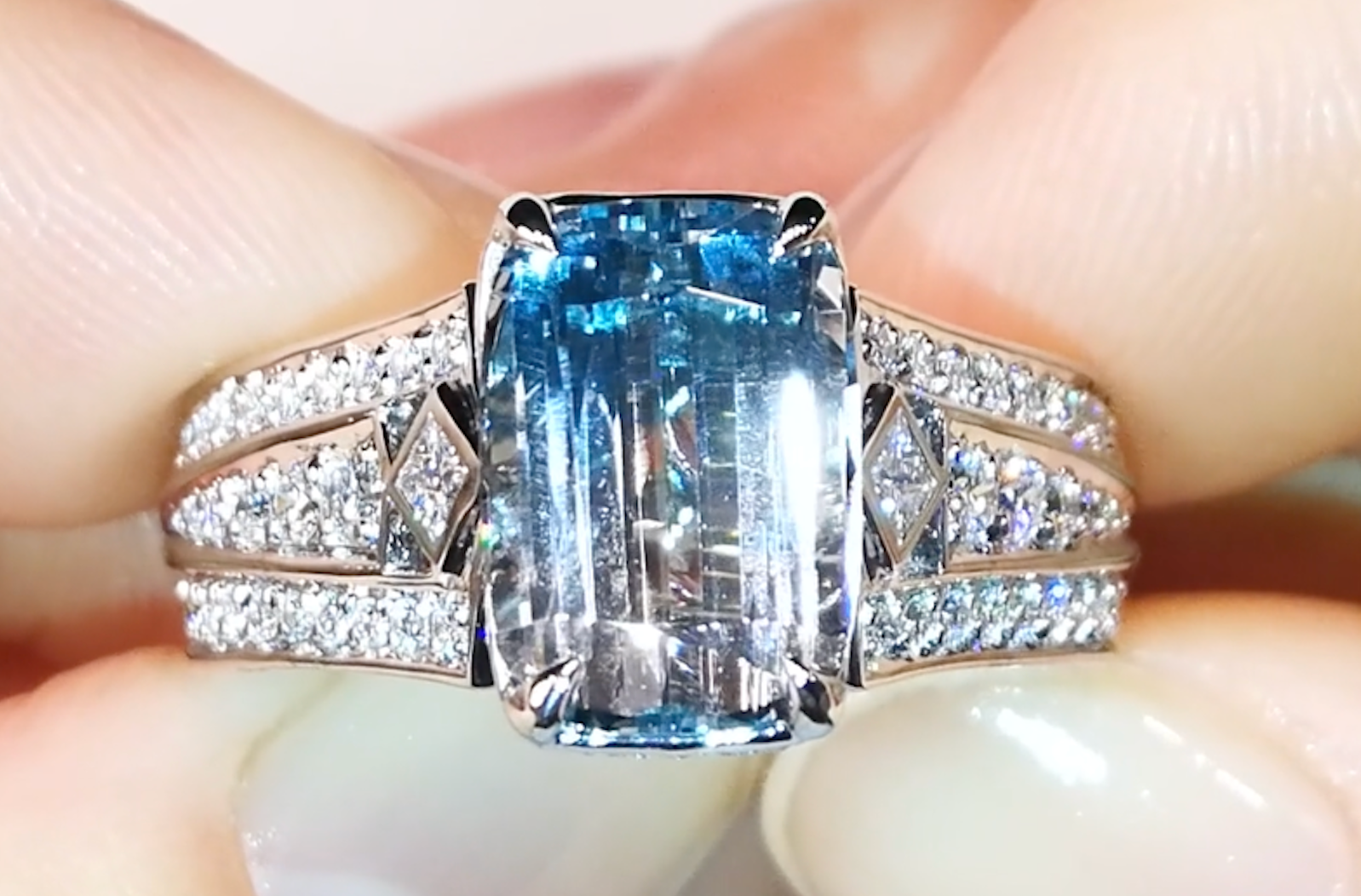 4.91ct Natural Flawless Bi Color Topaz Ring with D Flawless Diamonds set in 18K White Gold