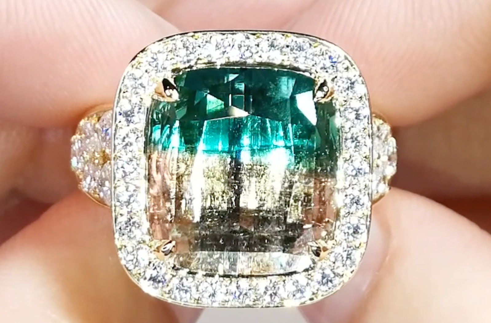 15.09ct Afghan Neon Bi Color Indicolite Ring with D Flawless Diamonds ...