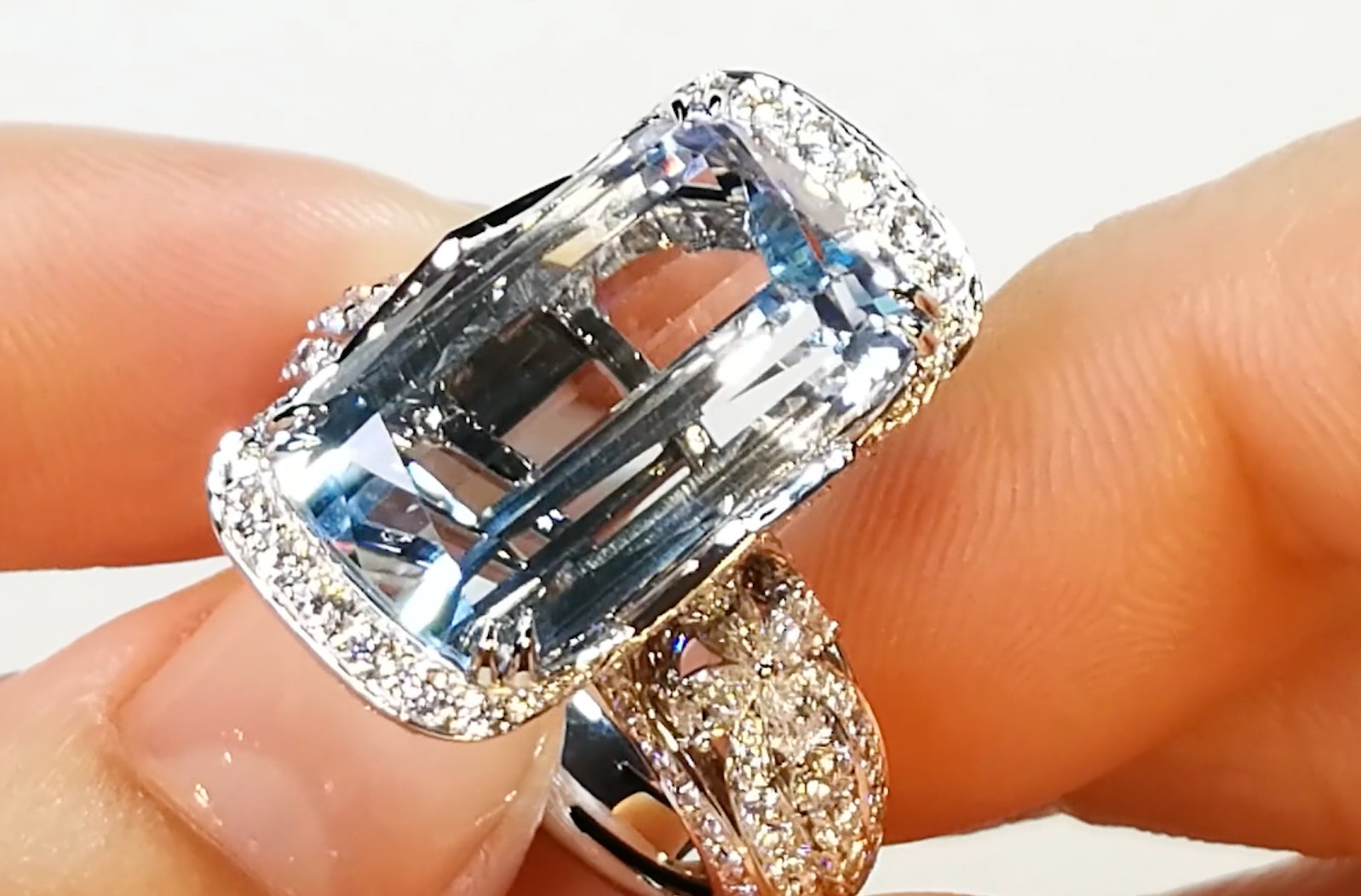 21.79ct Natural Flawless Bi Color Topaz Ring with D Flawless Diamonds set in 18K White Gold