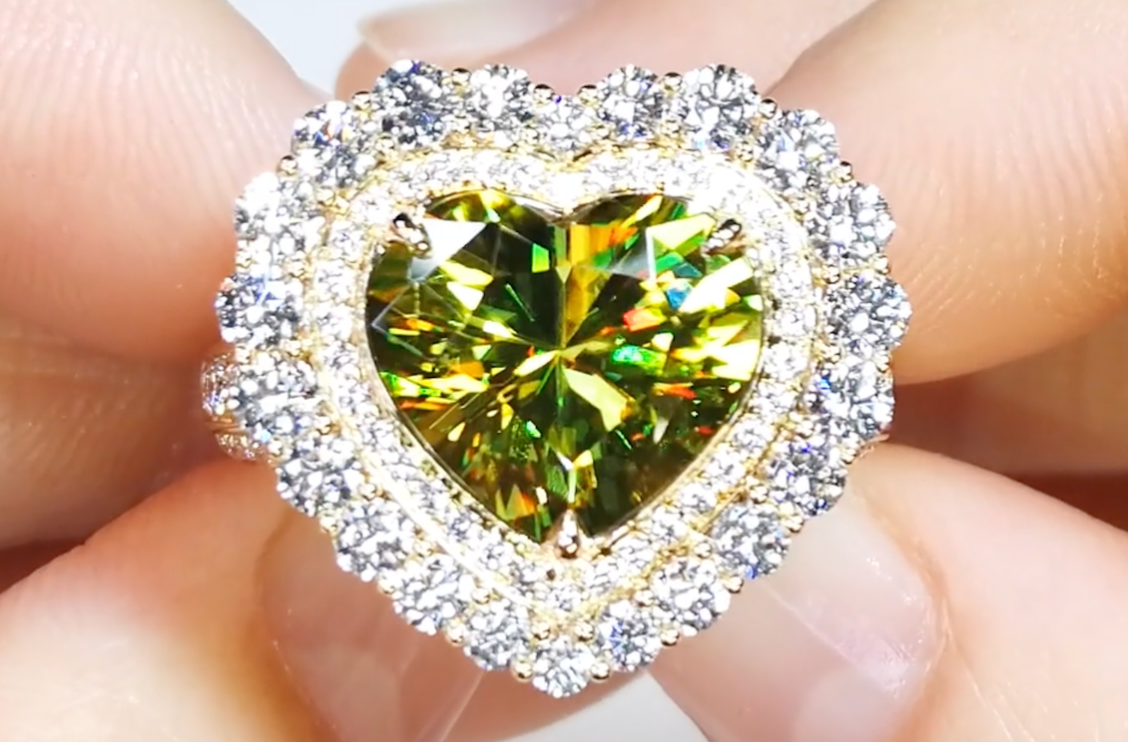 5.20ct Brazilian Sphene Ring with D Flawless Diamonds set in 18K Yellow Gold