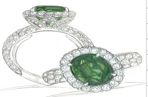 3.51ct Vibrant Vivid Green Tsavorite Ring with D Flawless Diamonds set in 18K Yellow Gold