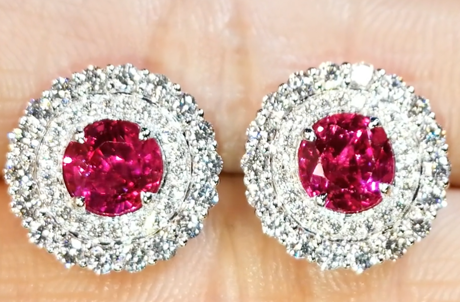 3.17ct Antique Unheated Mogok Burmese Ruby Earrings with D Flawless Diamonds set in 18K White Gold