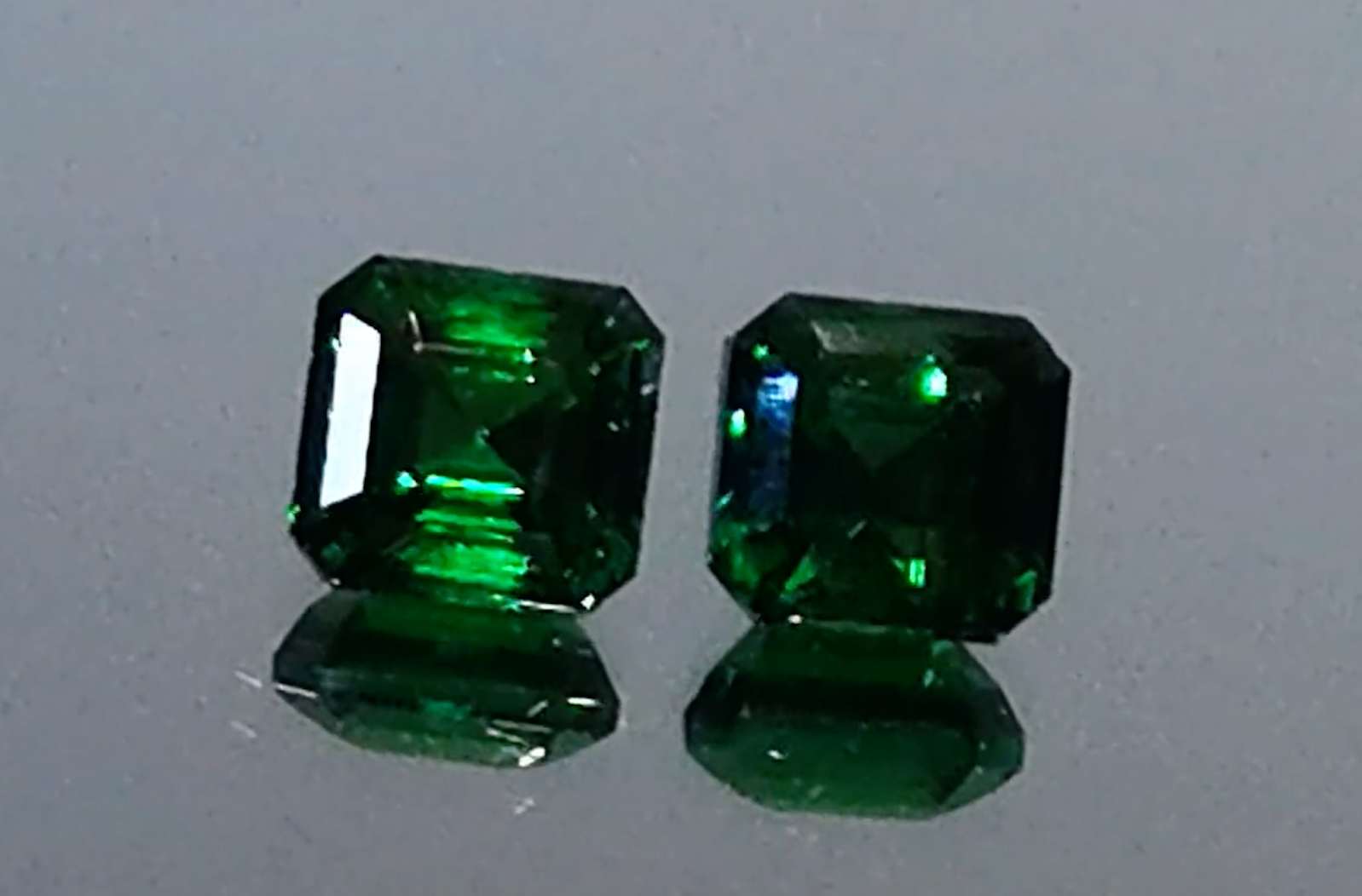 3.98ct Asscher Vivid Tsavorite Earrings with D Flawless Diamonds set in 18K Yellow Gold