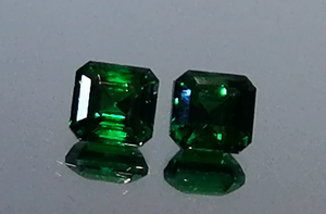 3.98ct Asscher Vivid Tsavorite Earrings with D Flawless Diamonds set in 18K Yellow Gold