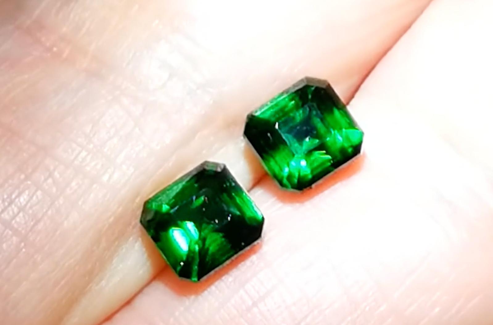 3.98ct Asscher Vivid Tsavorite Earrings with D Flawless Diamonds set in 18K Yellow Gold