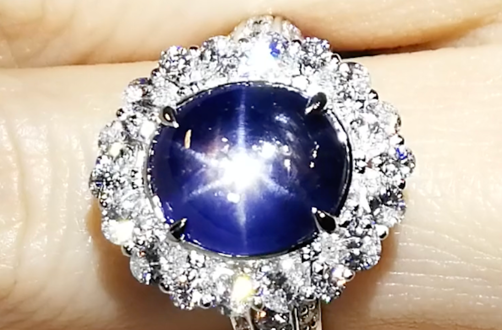 10.38ct Unheated Mogok Burmese Star Sapphire Ring with D Flawless Diamonds set in 18K White Gold