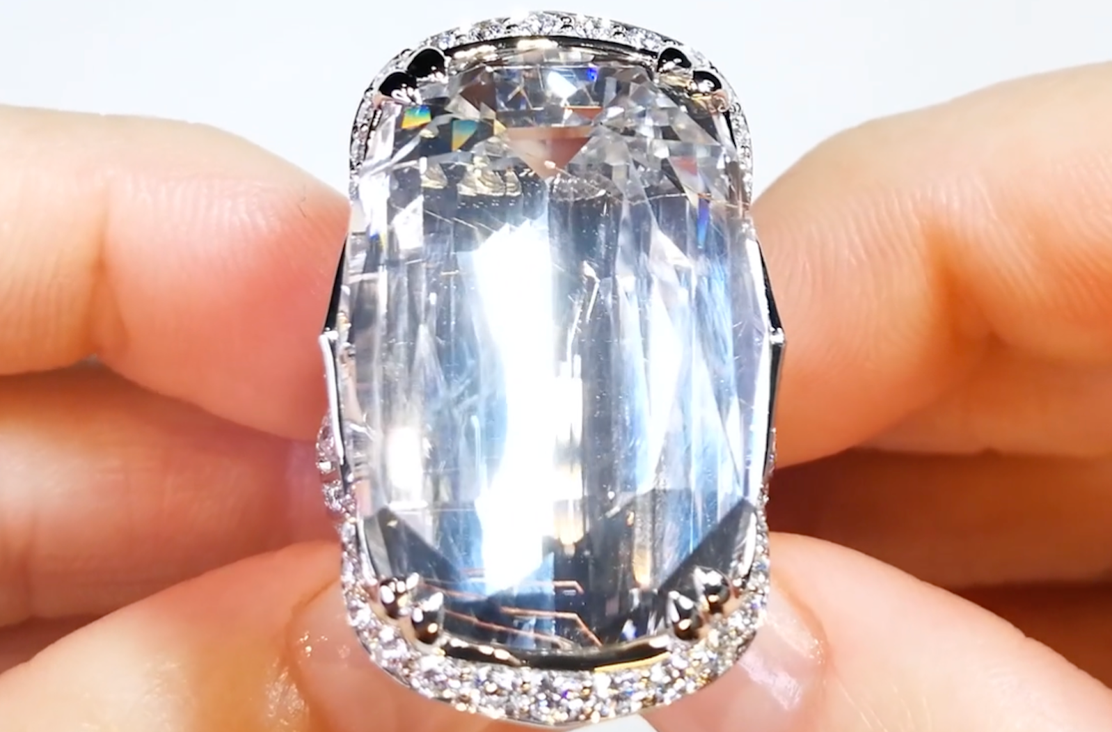 52.49ct World Record Jeremejevite With GIA Notable Award Ring with D Flawless Diamonds set in 18K White Gold