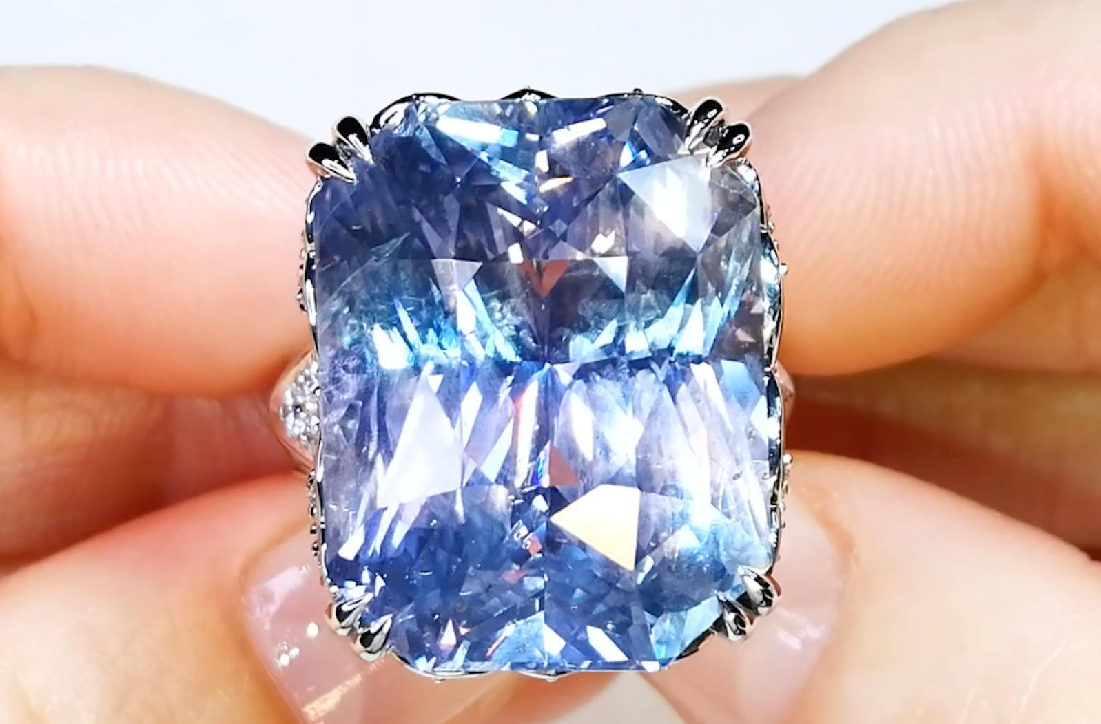 48.07ct Unheated Ceylon Titanium Blue Sapphire Ring with D Flawless Diamonds set in 18K White Gold