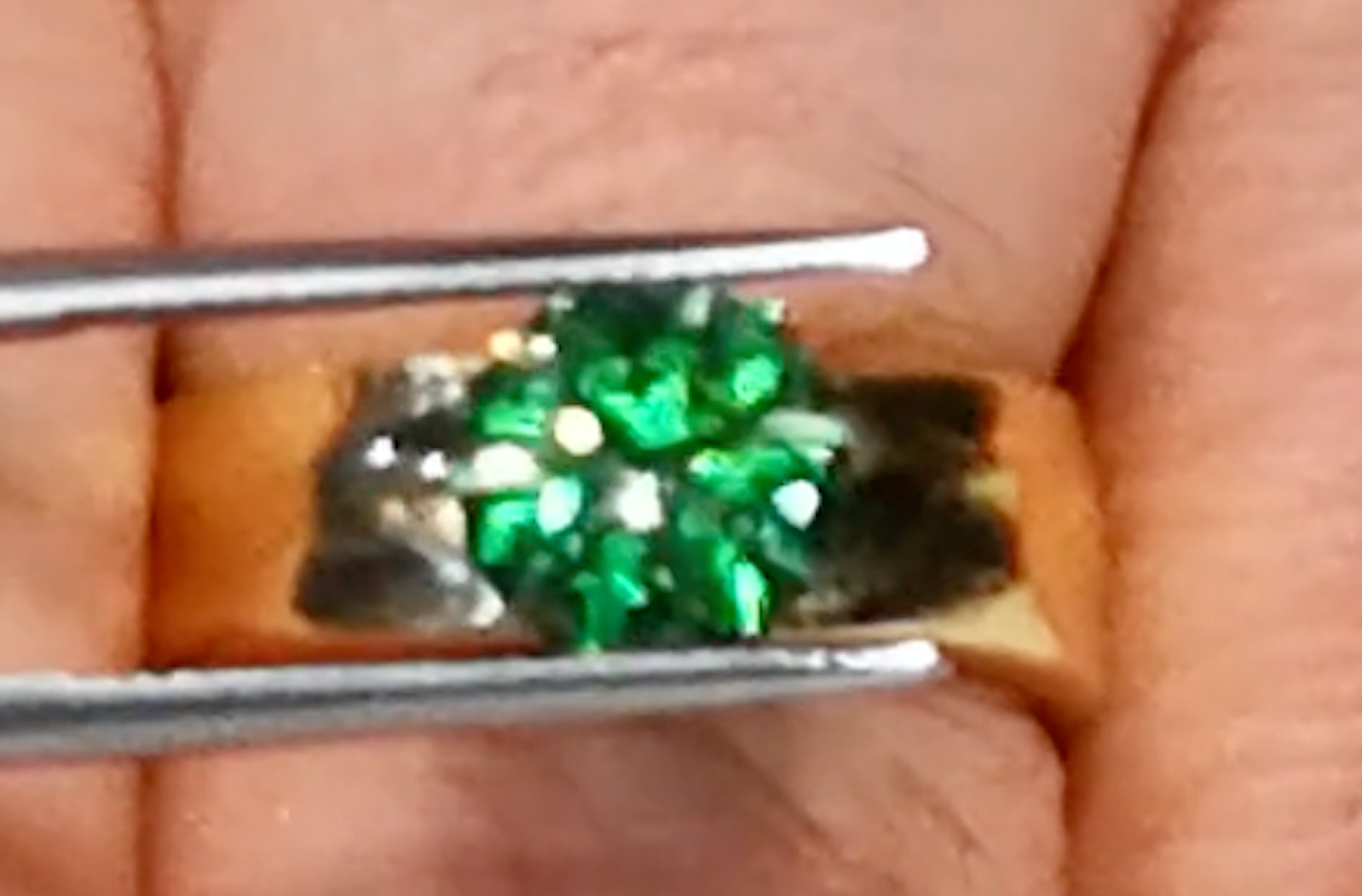 2.98ct Bluish Russian Horsetail Demantoid Ring with D Flawless Diamonds set in 18K Yellow Gold