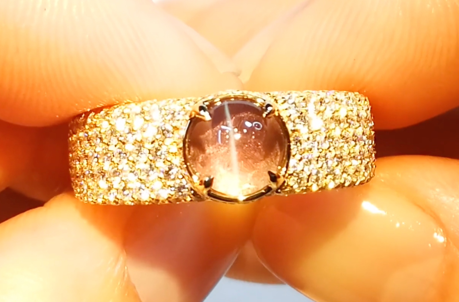 1.84ct 100% Change Alexandrite Cats Eye Ring with D Flawless Diamonds set in 18K Yellow Gold