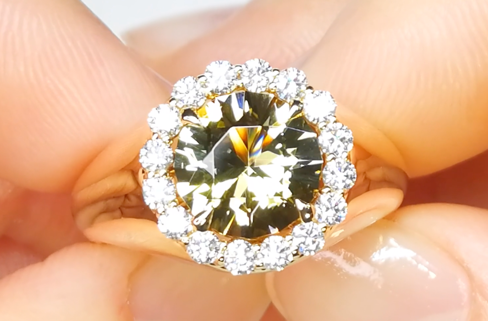 2.43ct Yellow Tanzanite Ring with D Flawless Diamonds set in 18K Yellow Gold