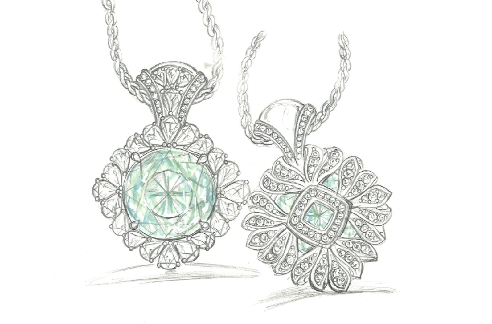 32.53ct Unheated Green Beryl Ring with D Flawless Diamonds set in 18K Yellow Gold