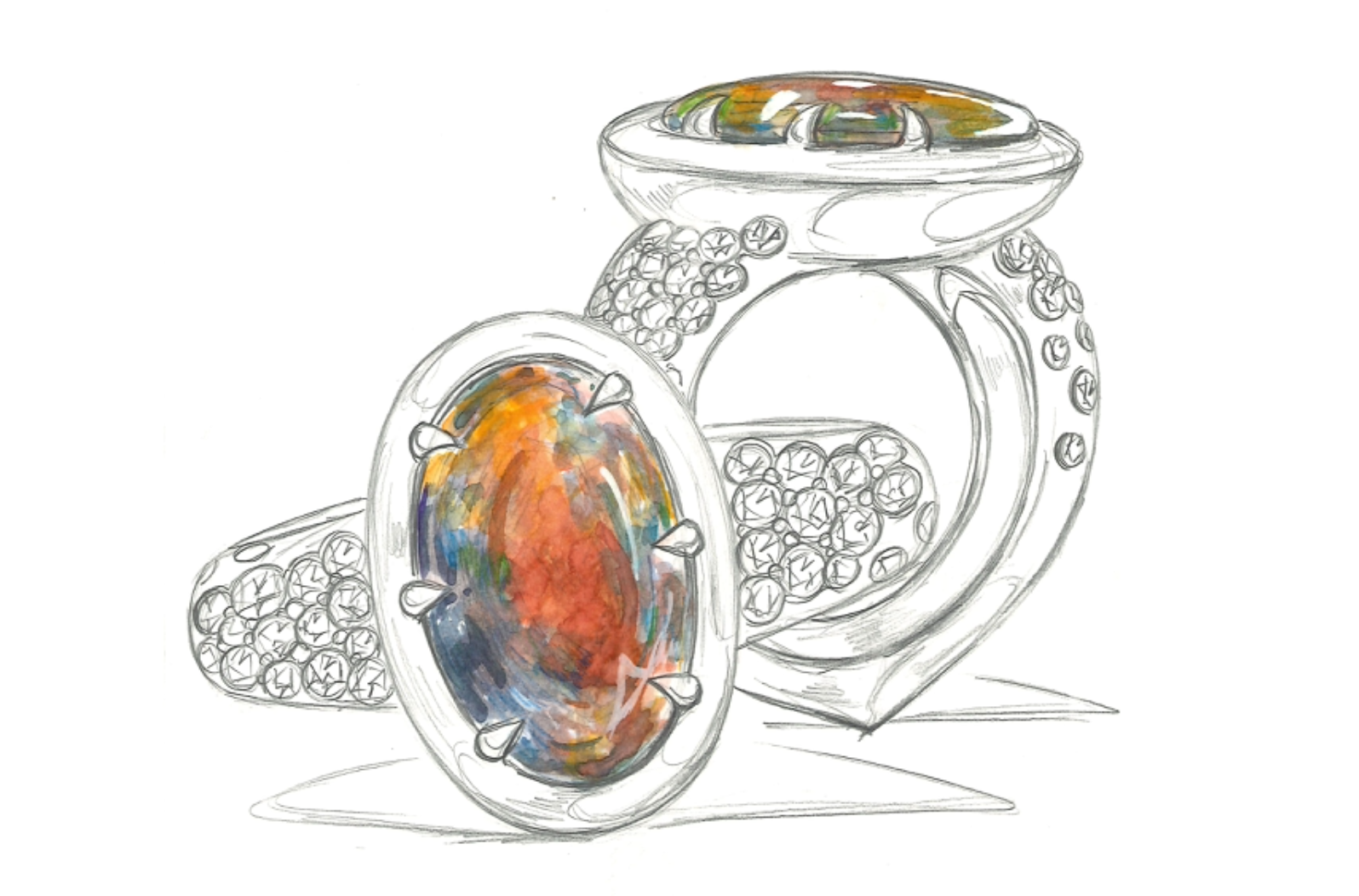 3.08ct Lightning Ridge Black Opal Ring with D Flawless Diamonds set in 18K Yellow Gold