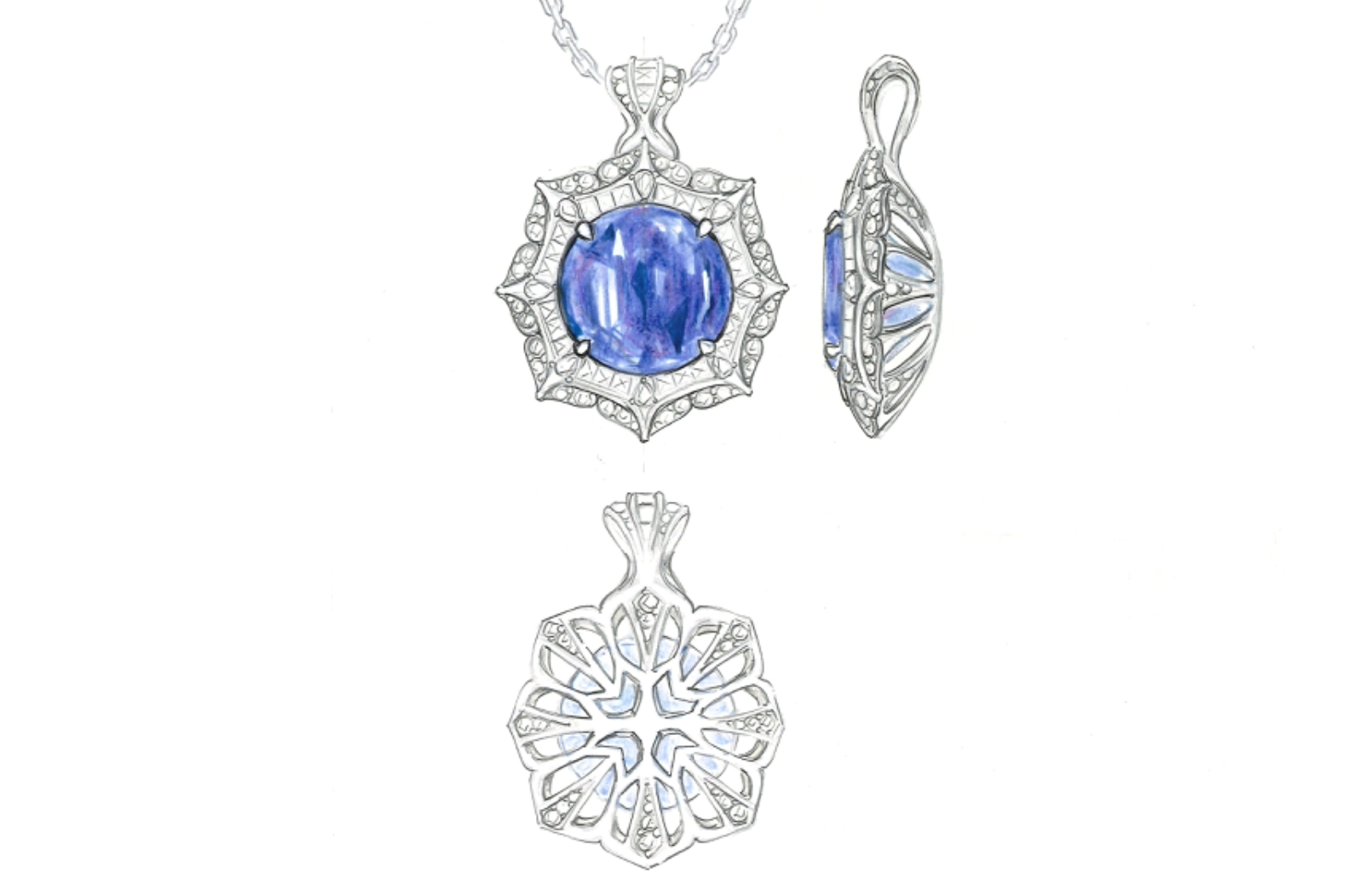54.62ct Tanzanite Necklace with D Flawless Diamonds set in 18K White Gold