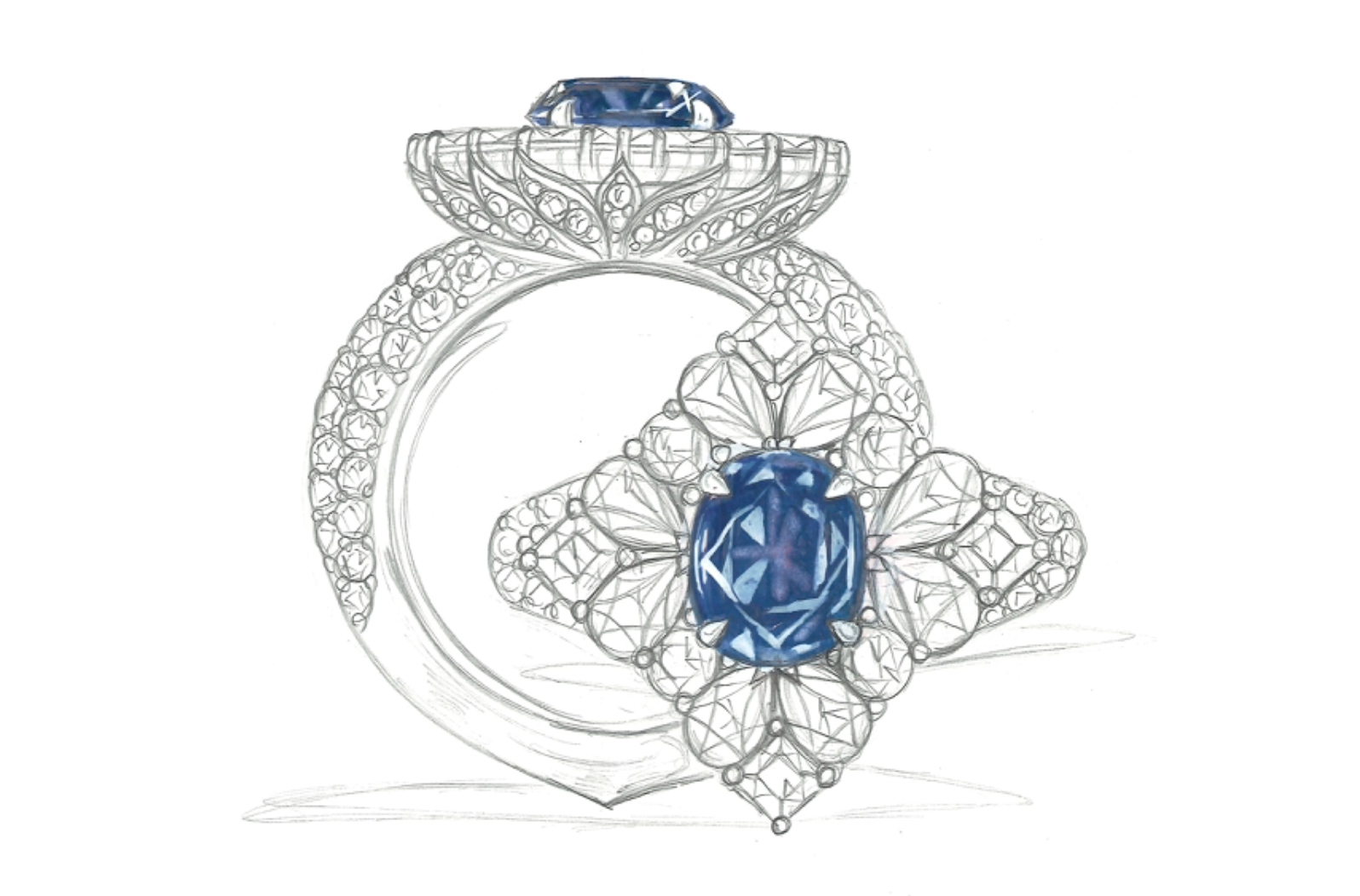 2.24ct California Benitoite Ring with D Flawless Diamonds set in 18K White Gold