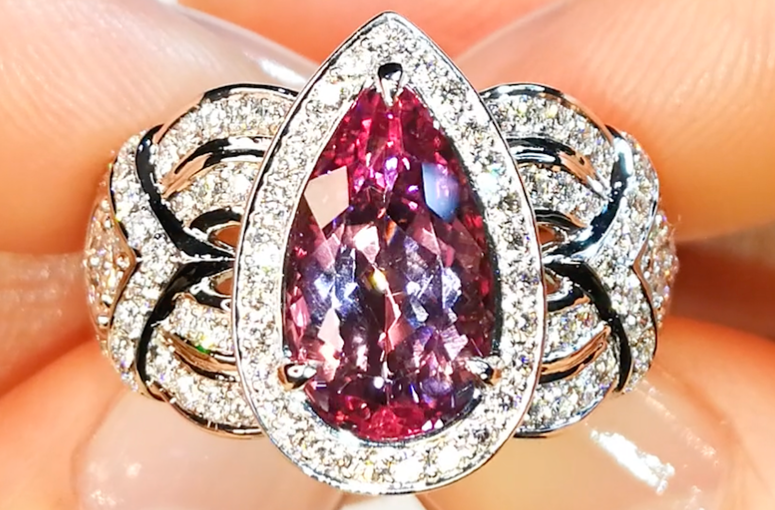 3.45ct Vivid Hot Pink Imperial Topaz Ring with D Flawless Diamonds set in 18K White Gold