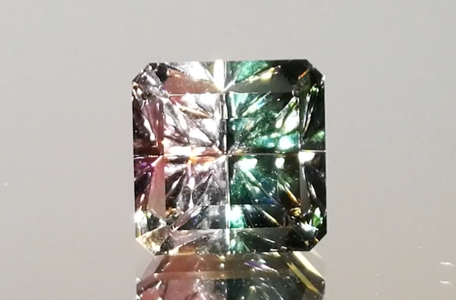 5.82ct Namibian Bi Color Tourmaline Ring with D Flawless Diamonds set in 18K White Gold