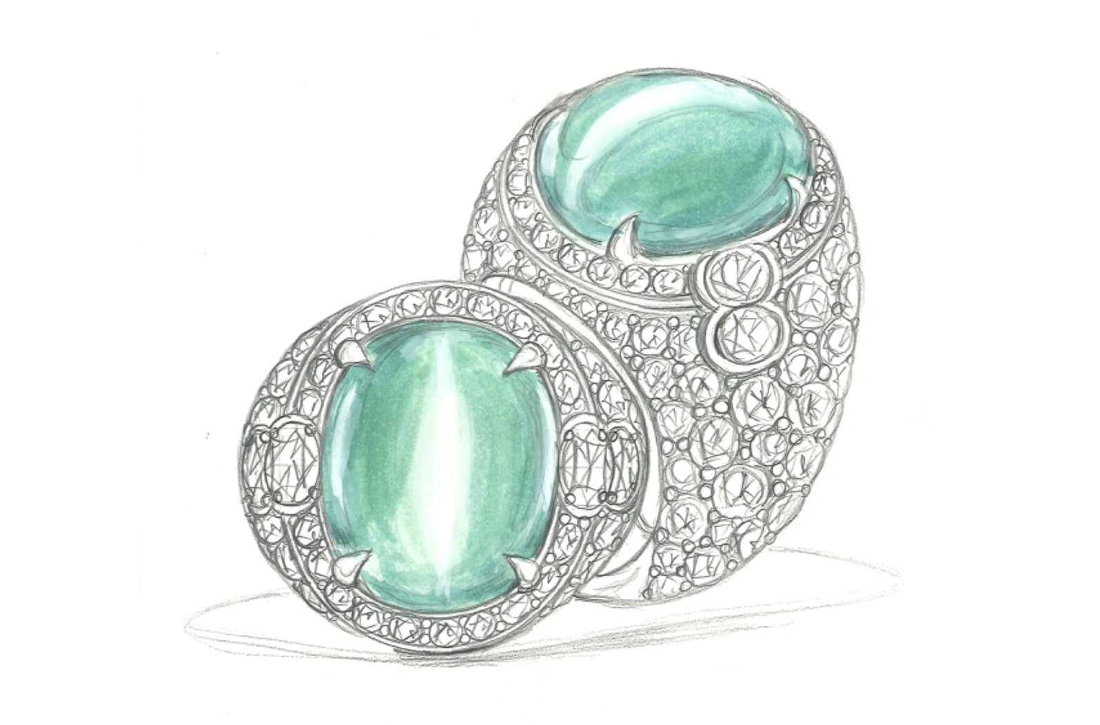 16.80ct Emerald Cats Eye Ring with D Flawless Diamonds set in 18K Yellow Gold