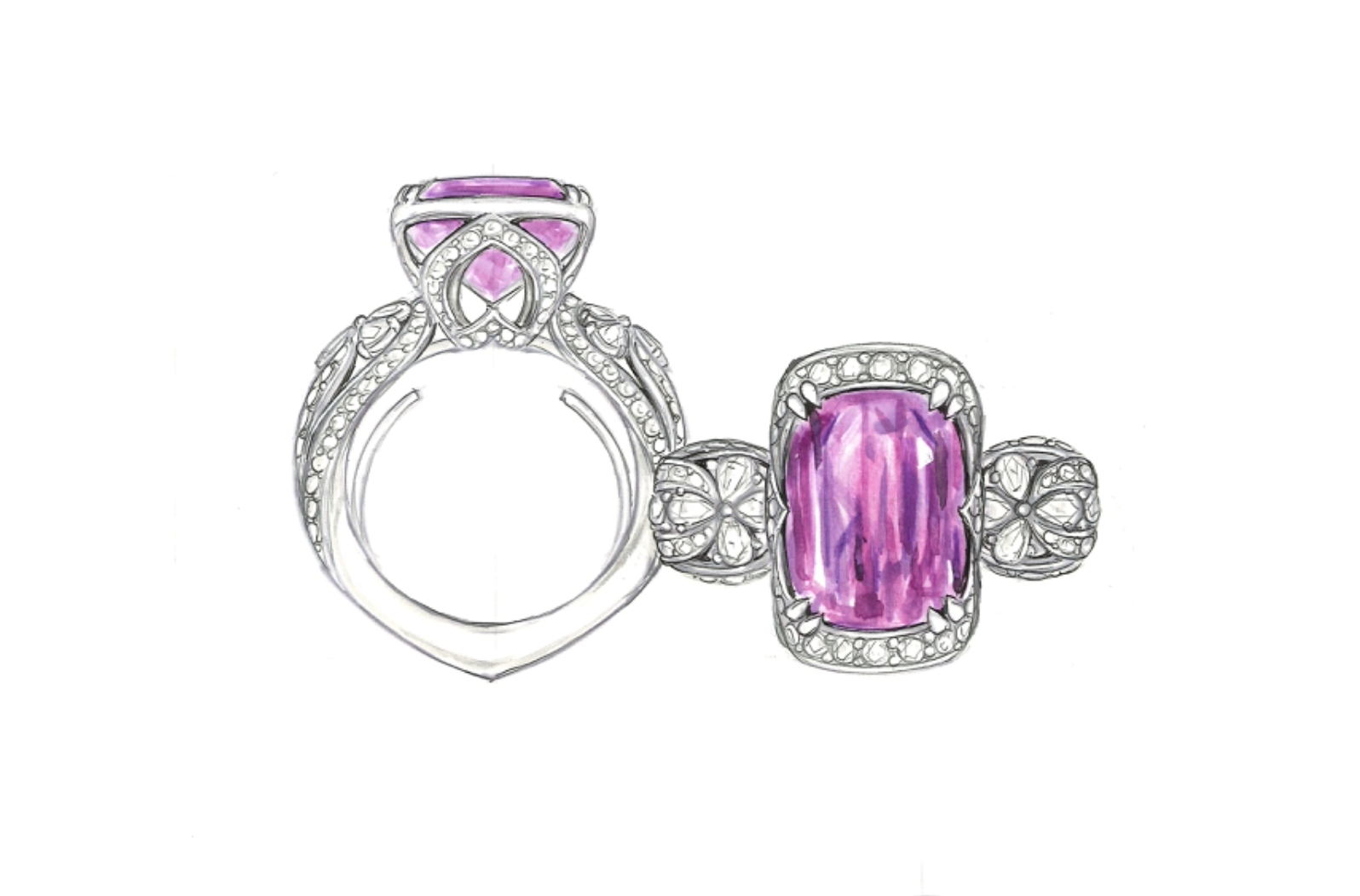11.55ct Patroke Kunzite Ring with D Flawless Diamonds set in 18K Yellow Gold