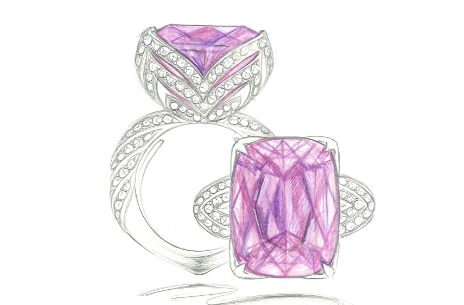 22.75ct Patroke Kunzite Ring with D Flawless Diamonds set in 18K White Gold