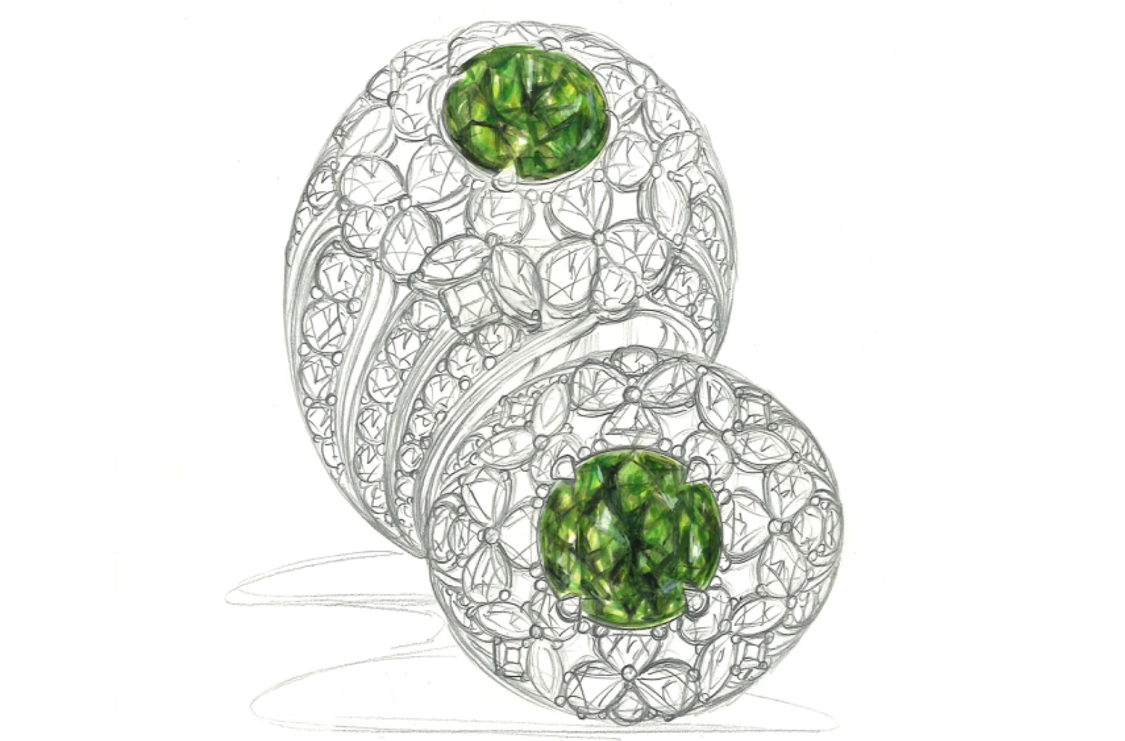 2.41ct Neon Russian Horsetail Demantoid Ring with D Flawless Diamonds set in 18K Yellow Gold