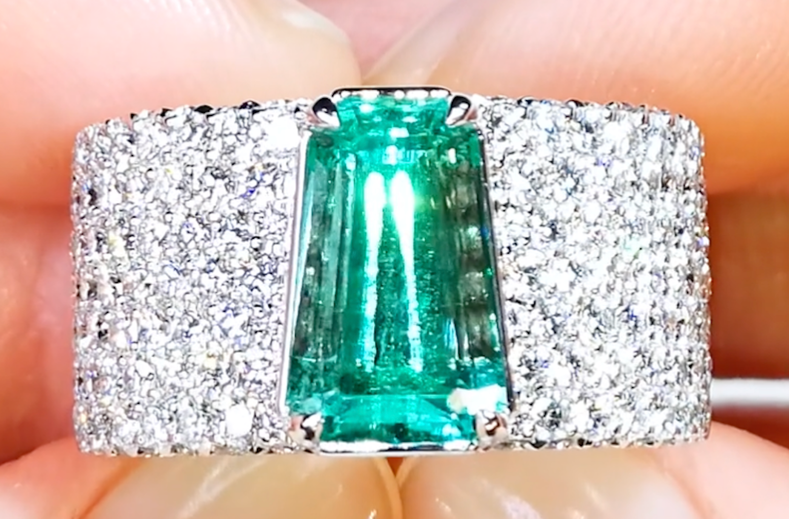 3.14ct No Oil Russian Emerald Ring with D Flawless Diamonds set in 18K White Gold
