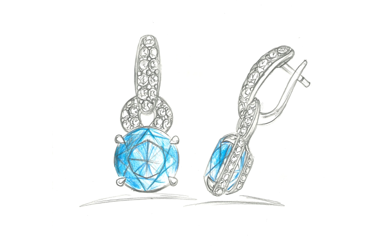 24.75ct Blue Zircon Earrings with D Flawless Diamonds set in 18K White Gold