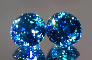 24.75ct Blue Zircon Earrings with D Flawless Diamonds set in 18K White Gold