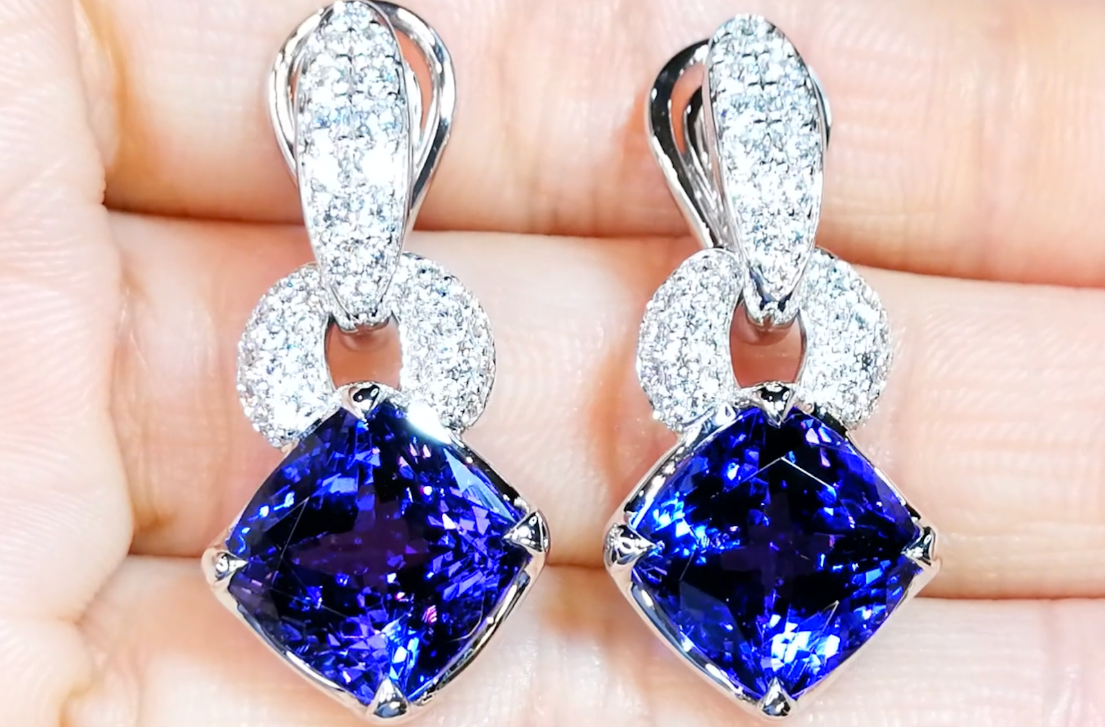 14.68ct Tanzanite Earrings with D Flawless Diamonds set in 18K White Gold