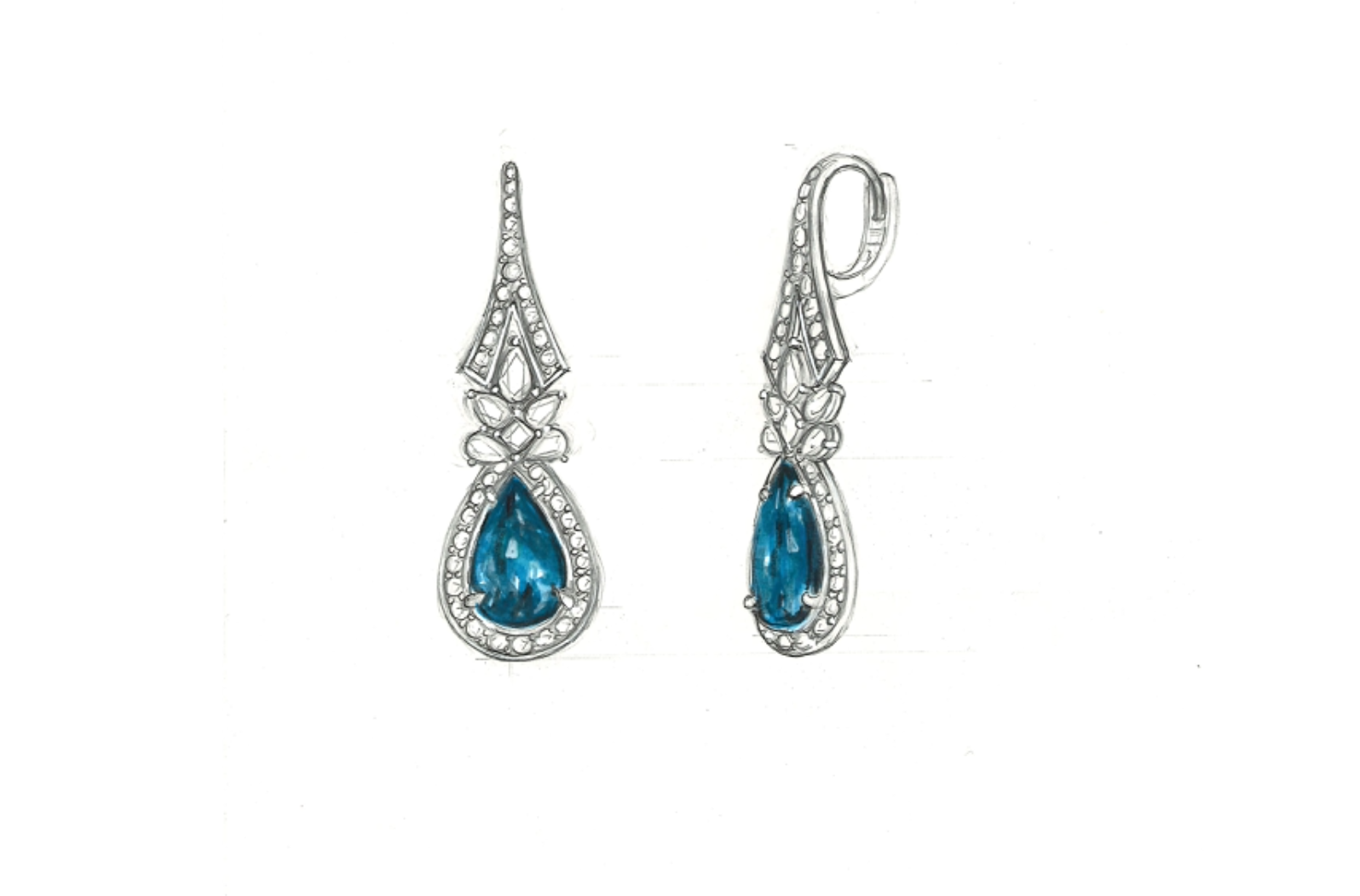 20.68ct Blue Zircon Earrings with D Flawless Diamonds set in 18K Yellow Gold
