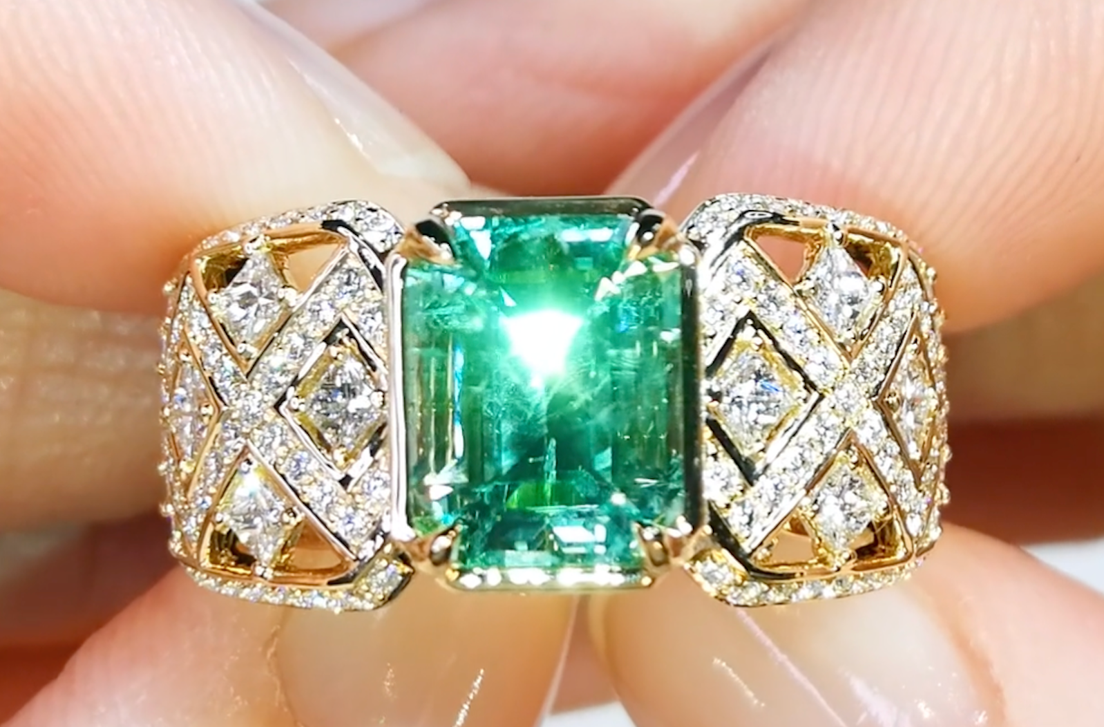 2.28ct No Oil Russian Emerald Ring with D Flawless Diamonds set in 18K Yellow Gold