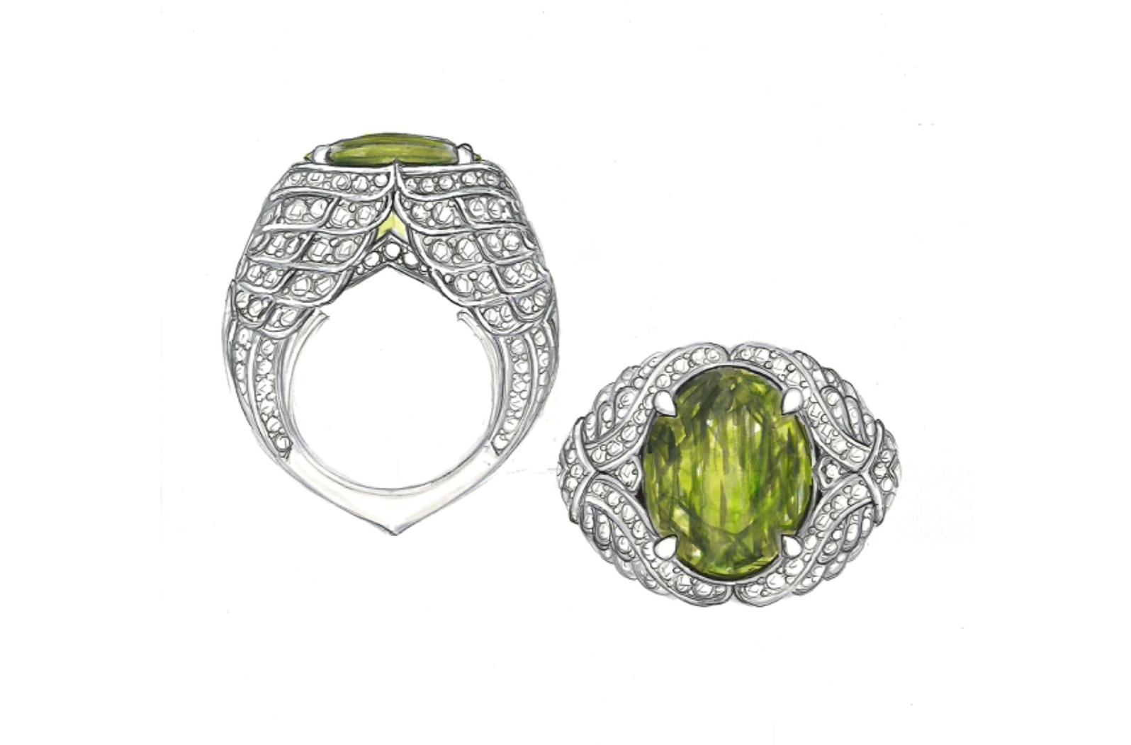 12.03ct Russian Sphene Ring with D Flawless Diamonds set in 18K Yellow Gold