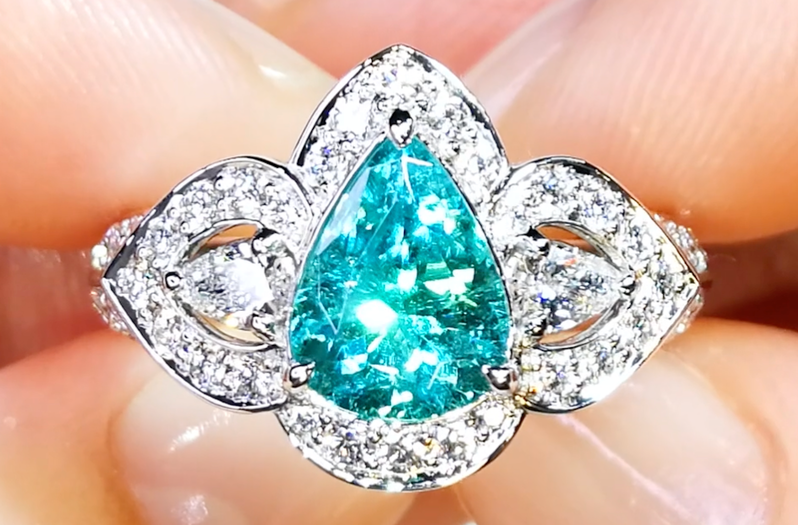 2.06ct Neon Brazilian Paraiba Ring with D Flawless Diamonds set in 18K White Gold