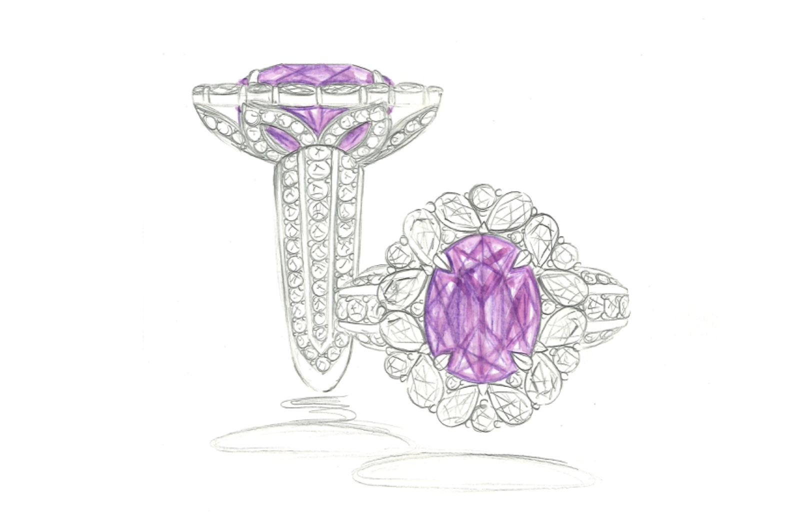 3.52ct Unheated Vivid Pink Sapphire Ring with D Flawless Diamonds set in 18K Yellow Gold