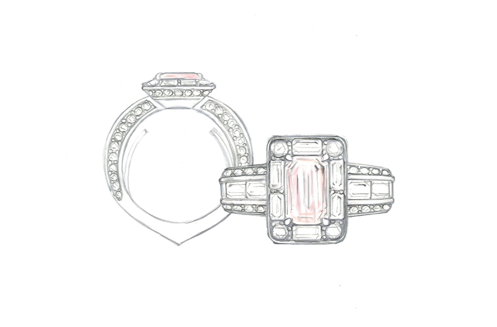 2.59ct Pink Tanzanite Ring with D Flawless Diamonds set in 18K White Gold