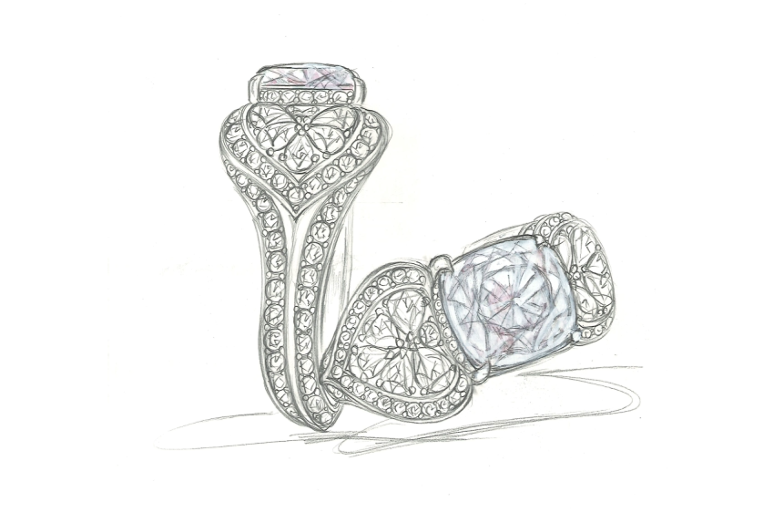 2.99ct Bi Color Pink Tanzanite Ring with D Flawless Diamonds set in 18K White Gold