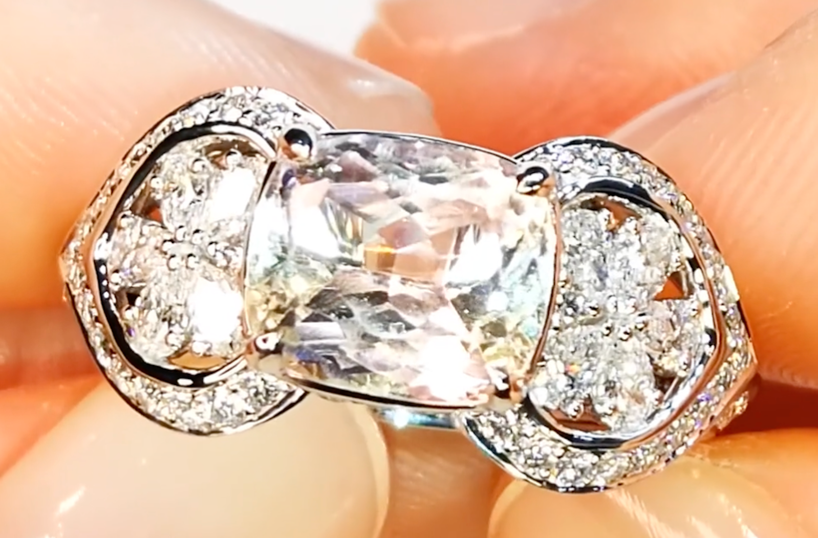 2.99ct Bi Color Pink Tanzanite Ring with D Flawless Diamonds set in 18K White Gold