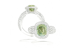 4.00ct Neon Chrome Sphalerite Ring with D Flawless Diamonds set in 18K Yellow Gold